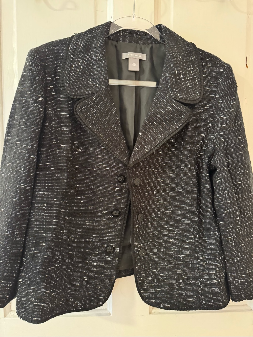 Ann Taylor Black Tweed Blazer with Subtle Silver Threading